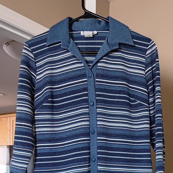 Vintage 60s D'Alliard's Striped Scooter Dress Box Pleat Mod Blue Grey Gray White - Picture 6 of 15